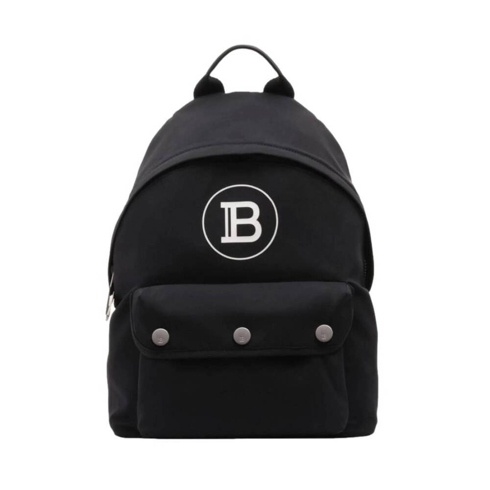 NEW BALMAIN women's b-back nylon white logo backpack in black